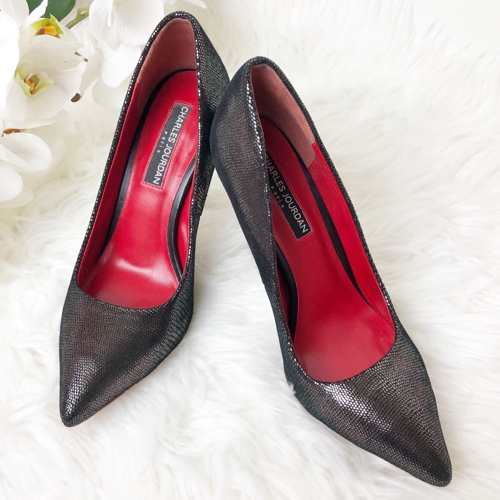 Charles Jourdan Clare Metallic Black Stilettos - Picture 10 of 14